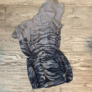 One shoulder sheer animal print blouse